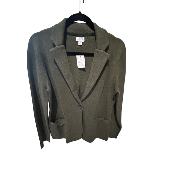 J. Crew Jackets & Blazers - J.Crew Womens Olive Green Cotton Knit Sweater Blazer BF227 HT0794 Size M NWT